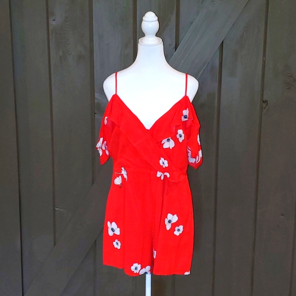 Orange Floral Bardot Romper (Size 10/L)